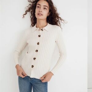 Madewell Polo Cardigan Sweater Ribbed Cream Size M